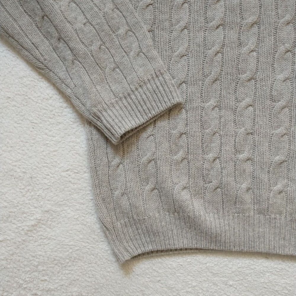 Vtg LL Bean Sweater Mens XL Beige Greyge LambsWool Crewneck Cable Knit Scotland - Picture 4 of 7
